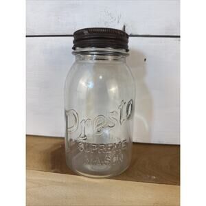 VTG Presto Supreme Mason Square Quart Jar w/ Glass Lid & Presto Band, 1940's #9